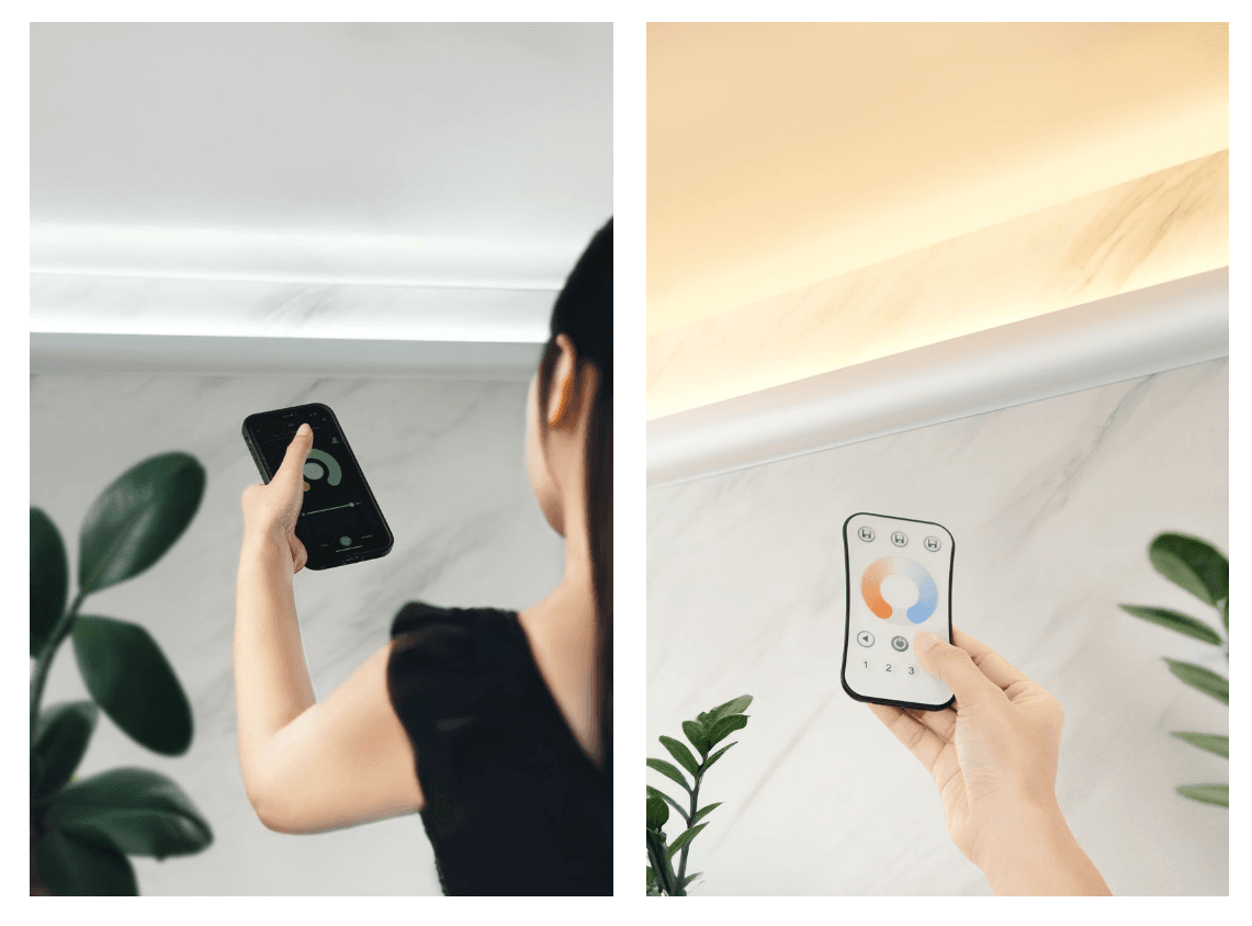 The Haga series from Lune Brillante comes with an app that allows users to easily adjust the lighting temperature, can be easily switched from cool to warm light via remote or an app